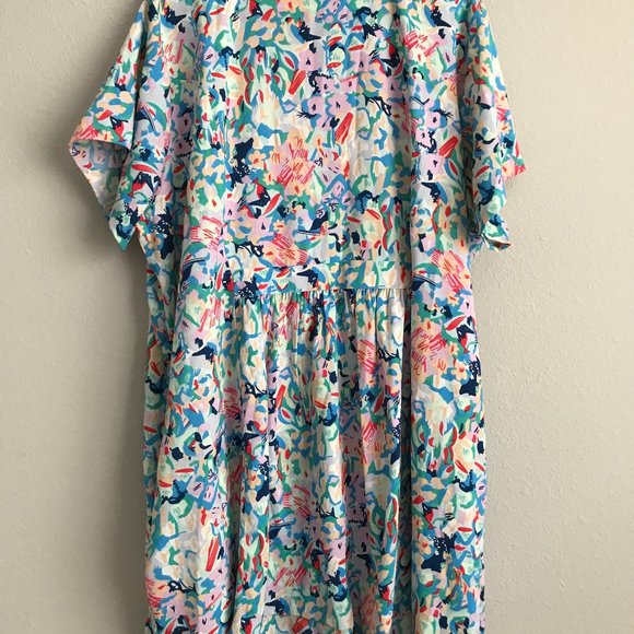 Tolani Tiered Button Front Short Slv Dress with Pockets - Blue (Sz 2X) a292812 - Picture 2 of 5